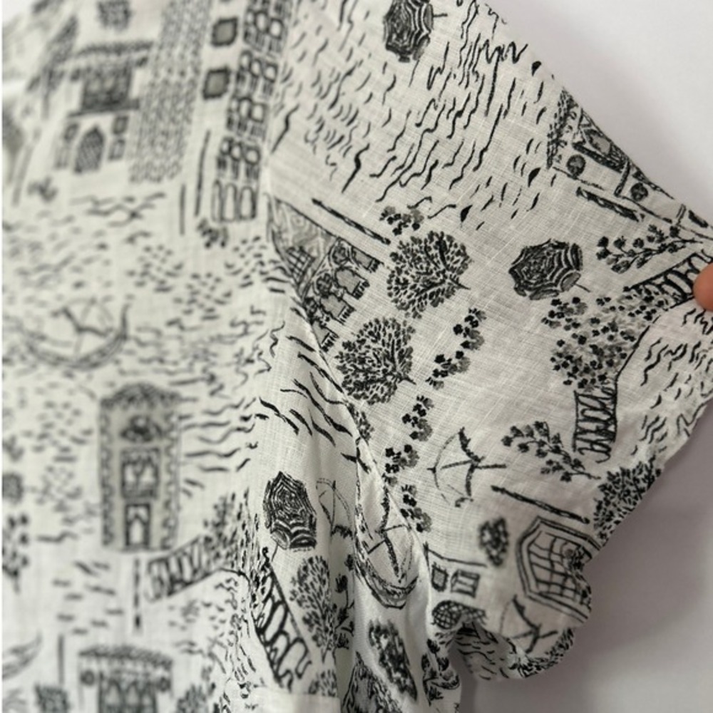 Cynthia Rowley 1X 100% Linen Venice Cityscape Tunic Art to Wear Lagenlook Blouse - Picture 6 of 10